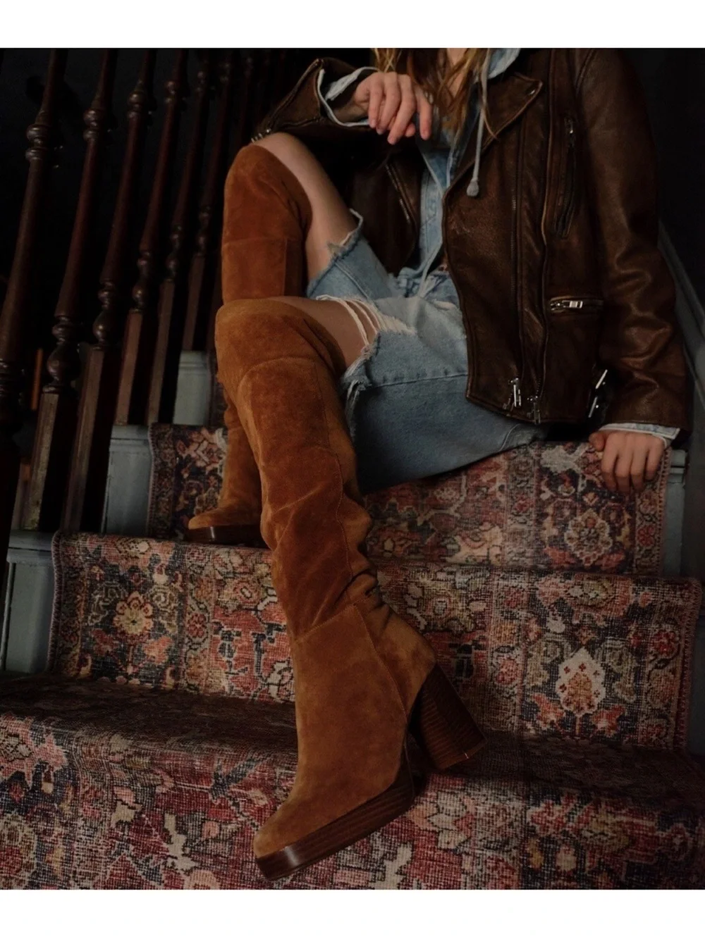 Free People Tall Suede Over-the-Knee Boots in Camel Tan